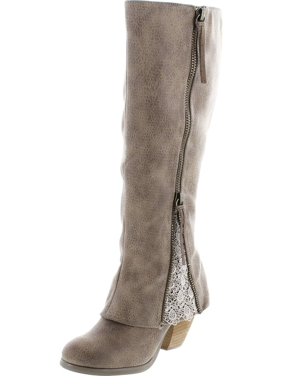 Womens Sassy Classy Lace Detail Stacked Heel Knee-High Boots