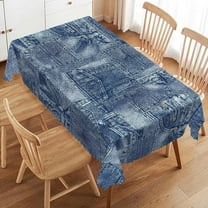 (Not Real Denim) Denim Print Patchwork Style Rectangle Tablecloth Romance Indigo Miscellaneous Table Cloth for Kitchen Dining Tablecloths Table Cover Decor for Party Patio 60 x 84 Inch