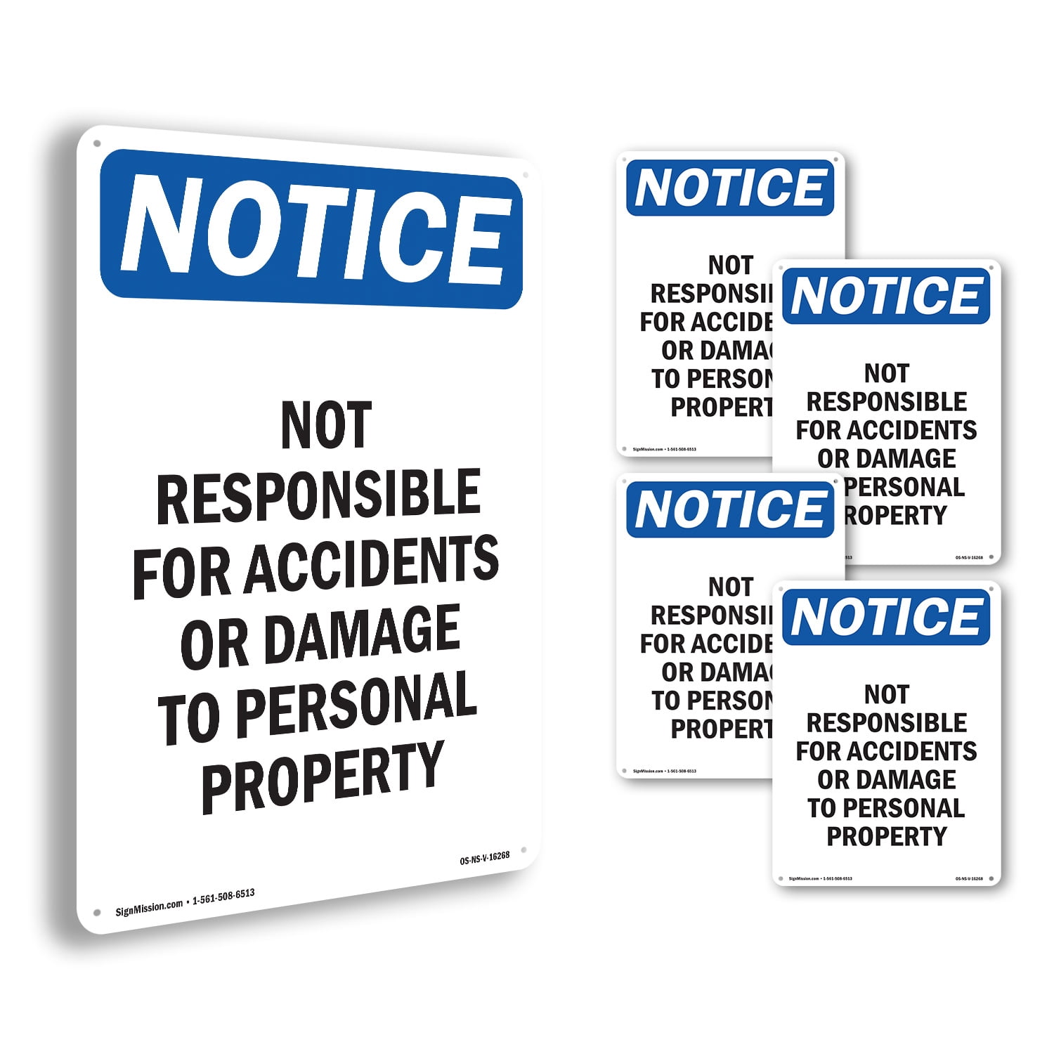 Not Damage Sign Not Responsible For Accidents Or Damage OSHA Notice Rigid Plastic Sign ...