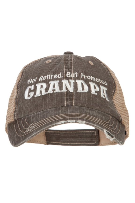 Not Retired Promoted Grandpa Embroidered Low Cotton Mesh Cap - Brown Khaki OSFM
