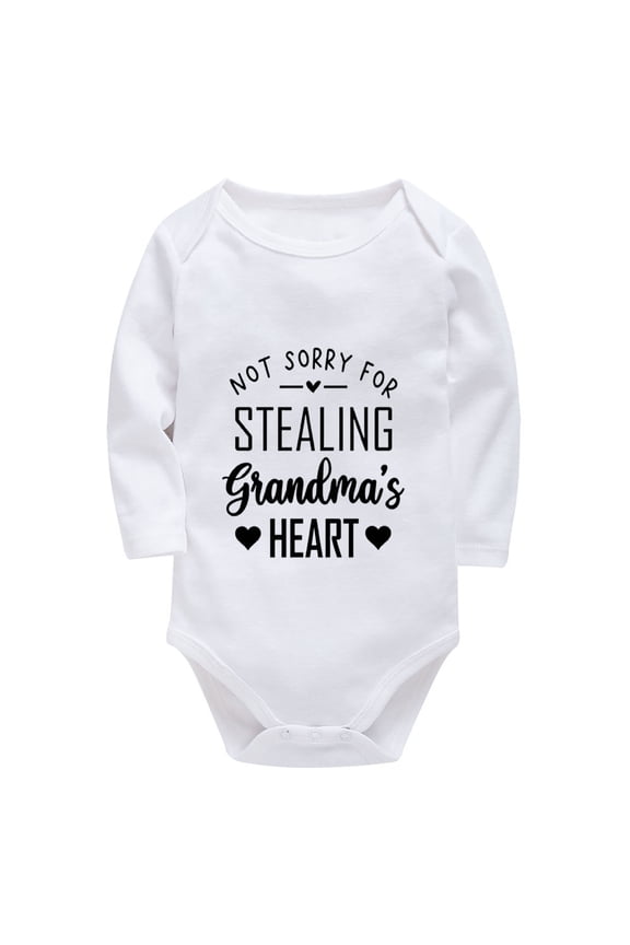 Not Sorry For Stealing Grandma's Heart Newborn Girl Coming Home Outfits Long Sleeve Baby Body Suits White Baby Clothes Girls