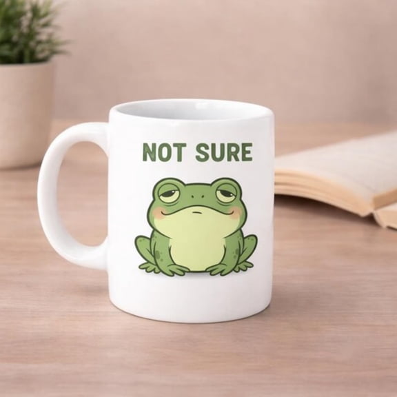 Not Sure Frog Mug Funny Frog Coffee Mug Uncertain Reaction Mug Sarstic Frog Cup Relatable Humor Mug.