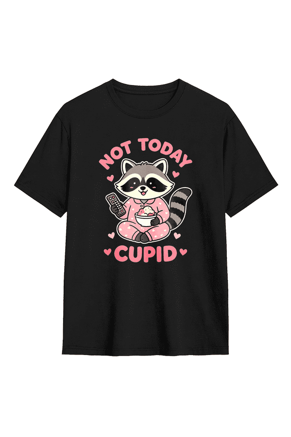 Not Today Cupid Raccoon Vintage Graphic Tee For Women, Fun Party Cotton Short Sleeves T-Shirt