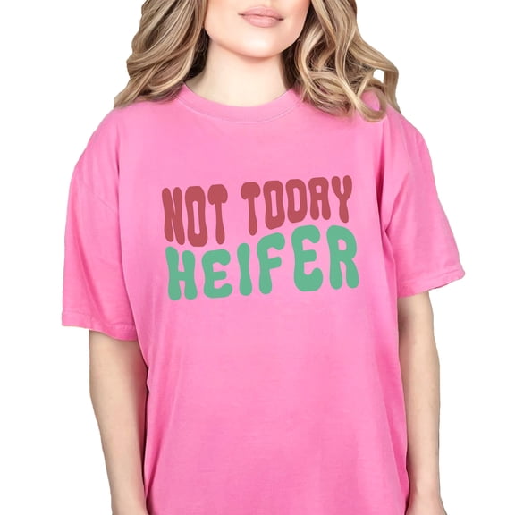 Not Today Heifer, Cow Lover, Farm or Farmer Themed Quote, Groovy Retro Wavy Text, Crunchberry Comfort Colors T-Shirt, XL