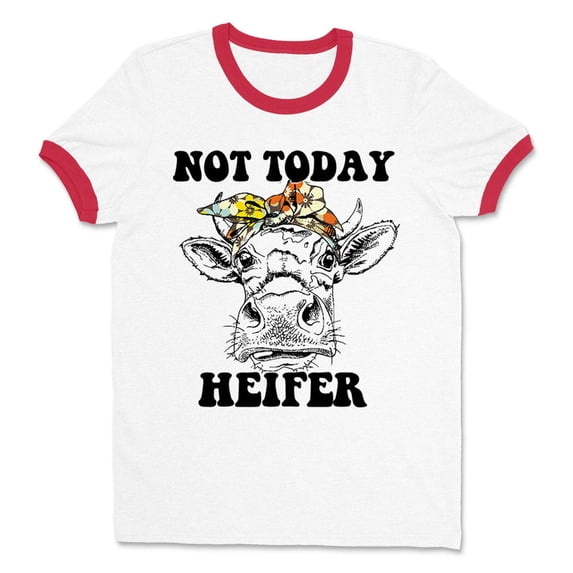 Not Today Heifer Ringer Tee Shirt Unisex Small White/Red