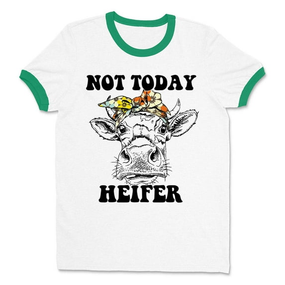 Not Today Heifer Ringer Tee Shirt Unisex X-Large White/Kelly Green