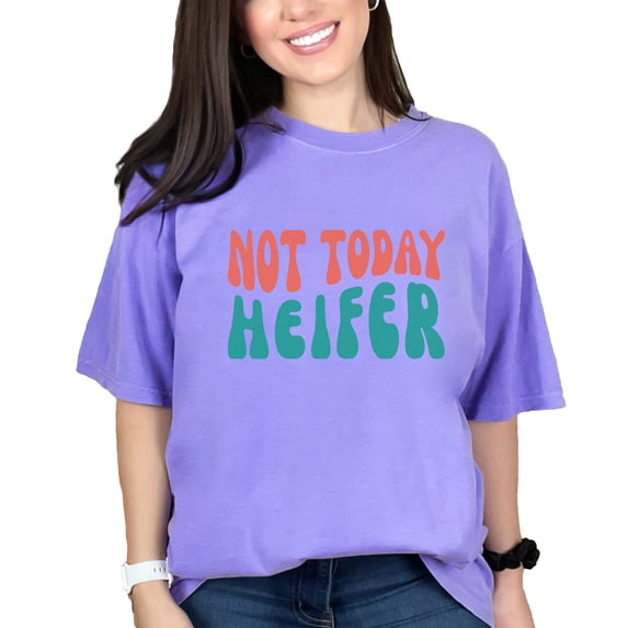 Not Today Heifer, Saying No Quote, Groovy Retro Wavy Text, Violet Comfort Colors T-Shirt, XL