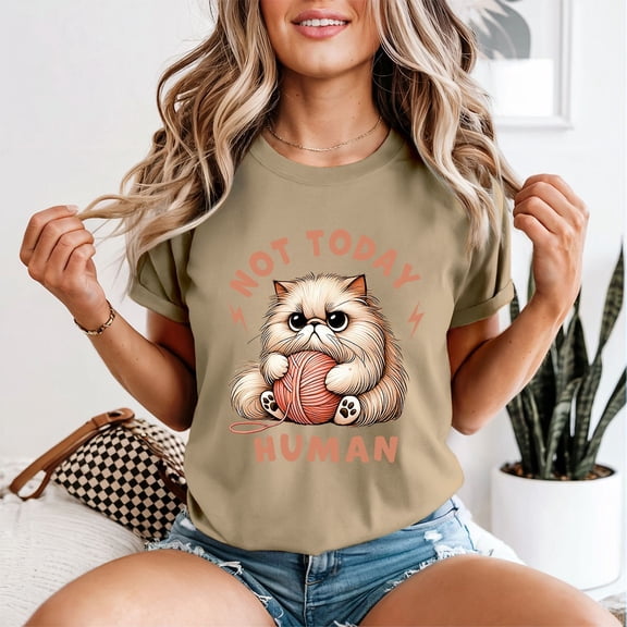 Not Today Human Grumpy Cat Womens T-Shirt Yarn Feline Tee All Size S-5XL
