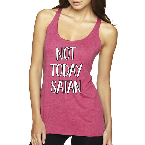 Not Today Satan Funny Witty Inspirational/Christian Tri-Blend Racerback Tank Top, Vintage Pink, Medium