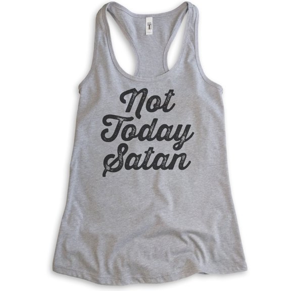 Not Today Satan Tank Top, Ladies Racerback Tank Top, Religious Graphic Tee, Funny Jesus Tank, Heather Gray, Large