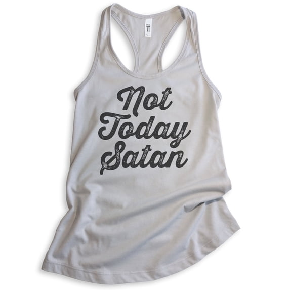 Not Today Satan Tank Top, Ladies Racerback Tank Top, Religious Graphic Tee, Funny Jesus Tank, Silver Gray, X-Large