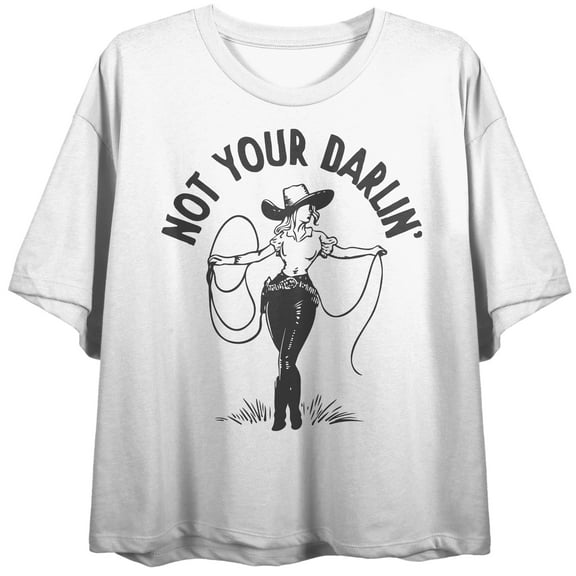 Not Your Darling Women's White Crew Neck Short Sleeve Crop Top-Medium