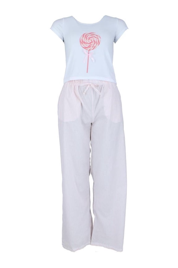 Bow Baby Tee and Striped Pants Pajama Set (Women)