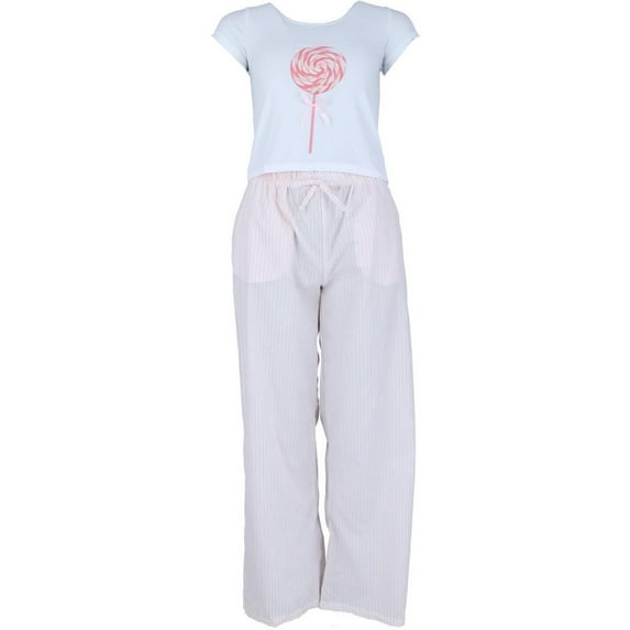 Not a Morning Person Bow Baby Tee and Striped Pants Pajama Set (Women)