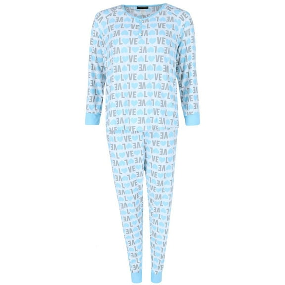 Not a Morning Person  Love Hearts Long Sleeve Henley Pajama Set (Women's Plus)