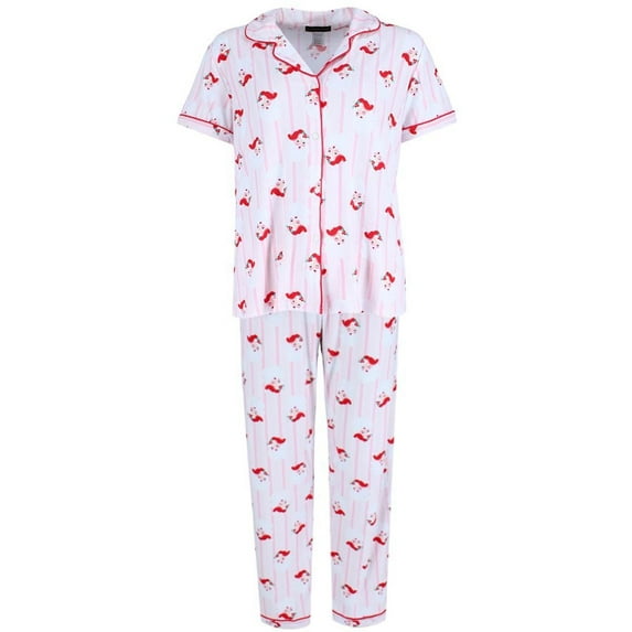 Not a Morning Person Santa Stripe Notch Collar Short Sleeve Pajama Set (Women)