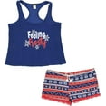 thumbnail image 1 of Not a Morning Person Women's Tank & Short Set - Feeling Frosty - Navy, Red & White Snowflake Fairisle - 2X-Large, 1 of 5