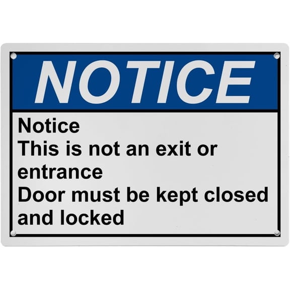 Not an Exit Entrance Keep Door Closed Sign, Industrial Not An Exit Sign 8"x12" UV Resistant Plastic for Indoor Outdoor