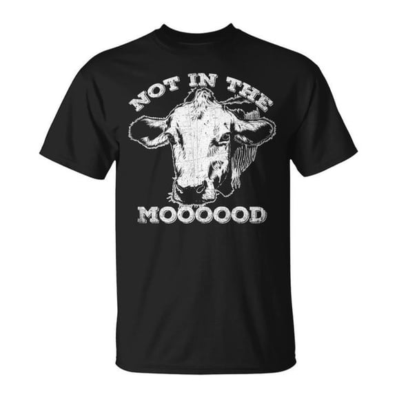 Not in the Mood Cow Graphic Tee Unisex Adult Cotton Casual Farm Animal Humor T-Shirt for Cow Lovers, Size S, Color Black