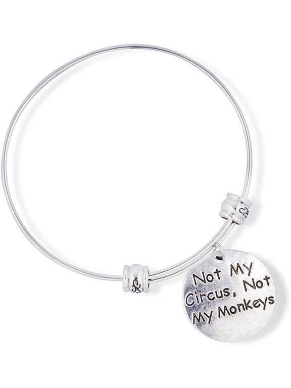 Not My Circus Monkeys Text Sayings Stainless Steel Adjustable Wire Charm Bangle