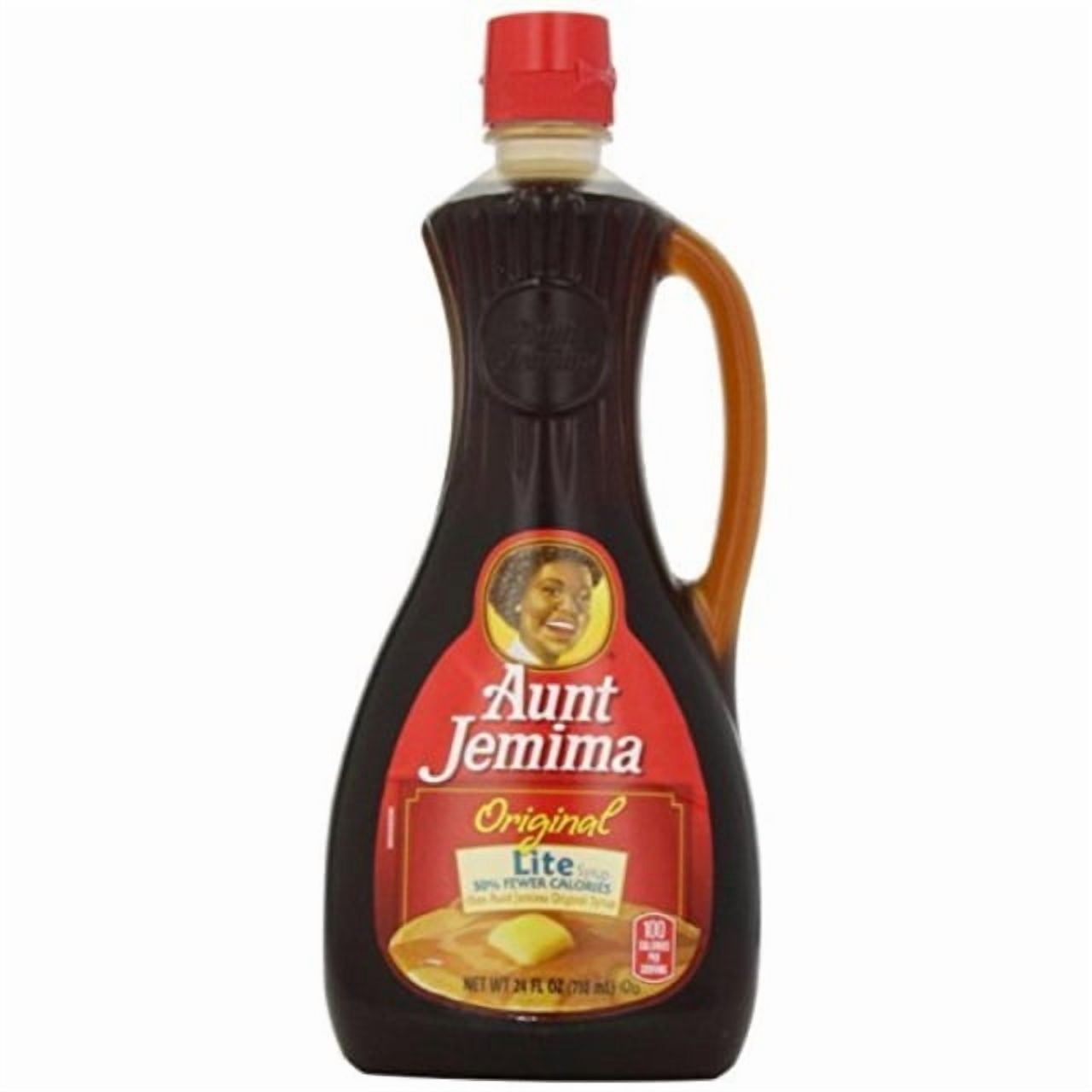 Not original Label. New J Pearlman label. aunt jemima pancake syrup lite, 24 oz - 2 pack