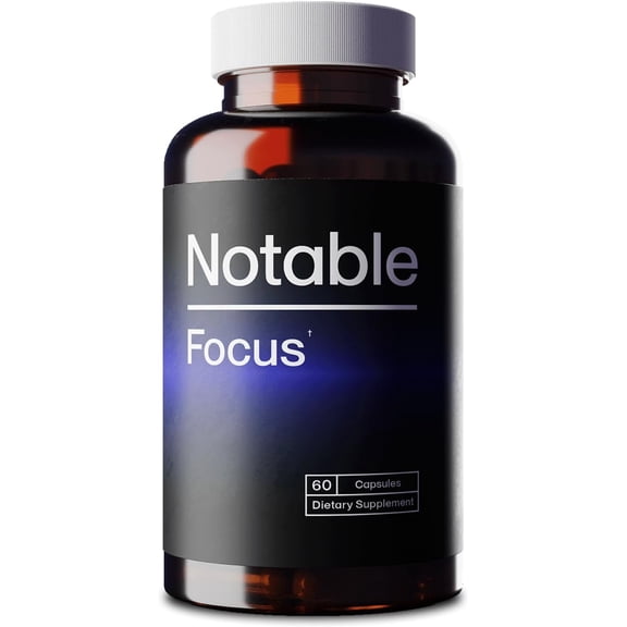 Notable Focus - Breakthrough Cognitive Enhancer - Patented Dopamine Boosters for Motivation, Focus, & Memory | Backed by 100+ Studies | Fast-Acting Nootropic Supplement (60 Capsules)