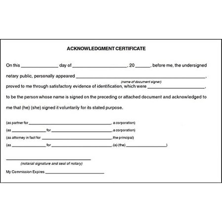Notary Acknowledgment Certificate Pads