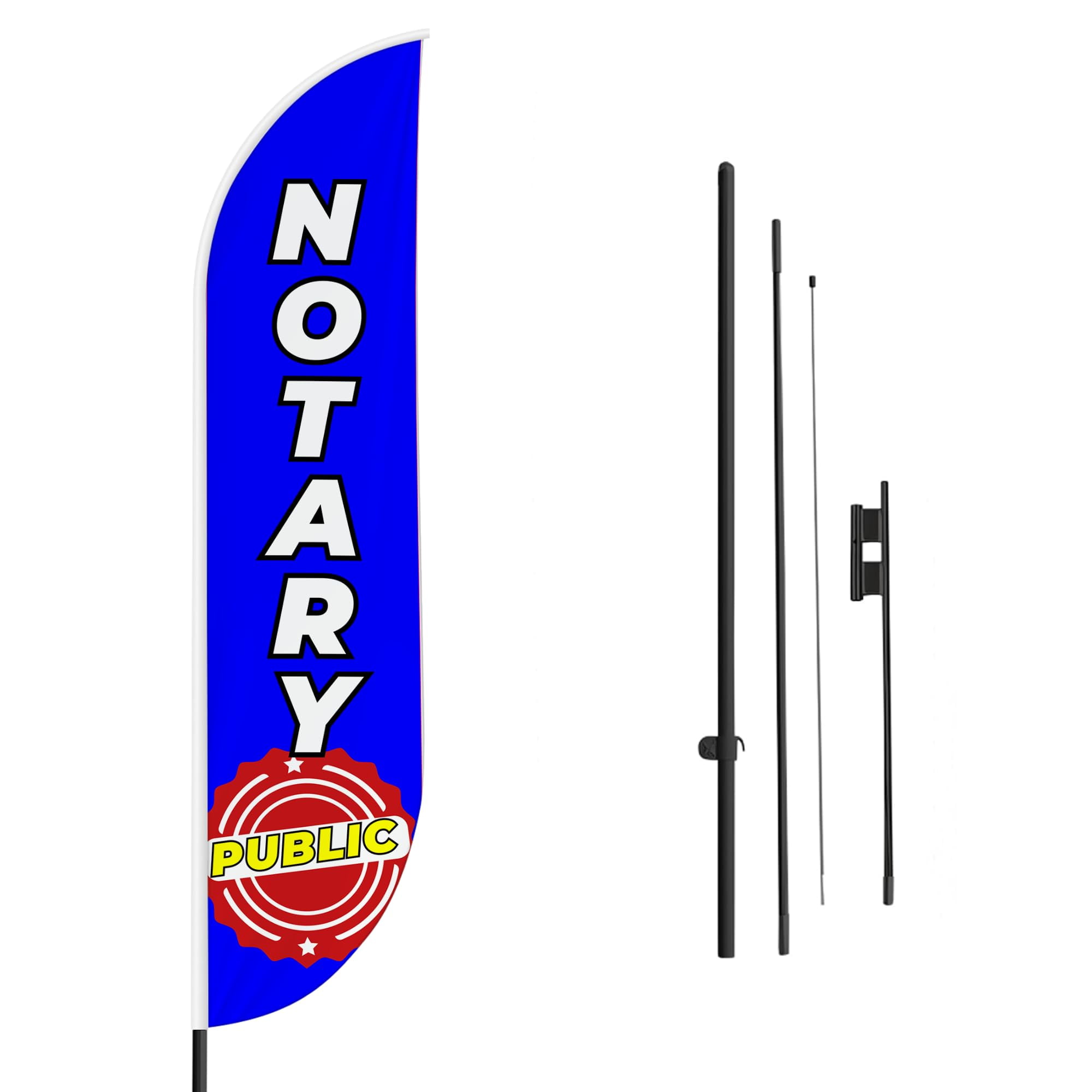 Notary Public Sign feather flag Pole Mount for Outdoor by Mavis Print | 15 FEET Long Polyester Outdoor Banner Flag Pole Kit for Easy Hang | HD Print Swooper Flag Pole Stand for Business Advertisin