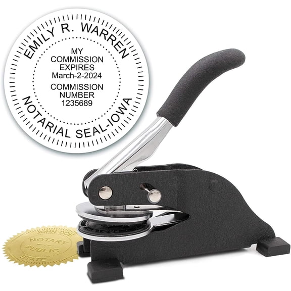 Notary Seal Round Desk Embosser for Iowa State - Includes Gold Burst Seal Labels (50 Count)