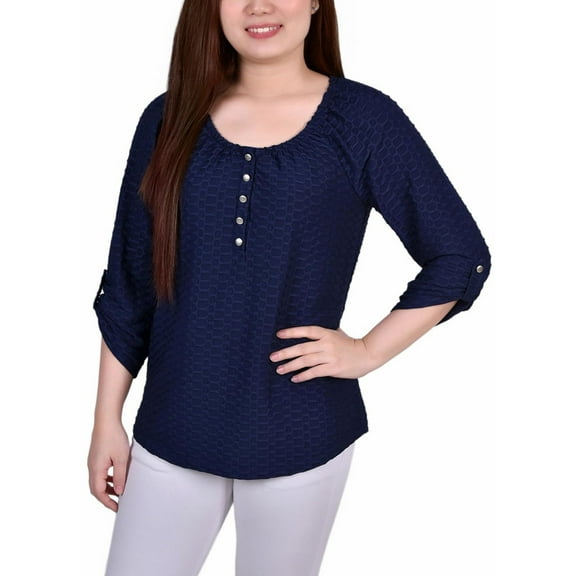 Notations Womens Petites Honeycomb Daytime Blouse