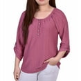 thumbnail image 1 of NY Collection Womens Honeycomb Basic T-Shirt, Pink, Petite, PL, 1 of 1