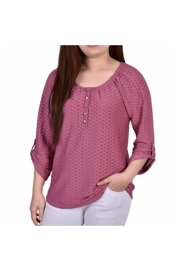 NY Collection Womens Honeycomb Basic T-Shirt, Pink, Petite, PL