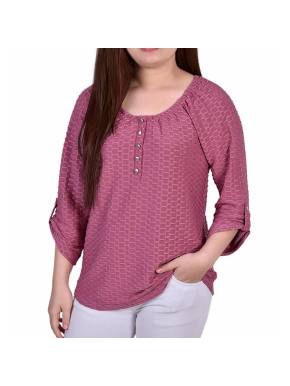 NY Collection Womens Honeycomb Basic T-Shirt, Pink, Petite, PL