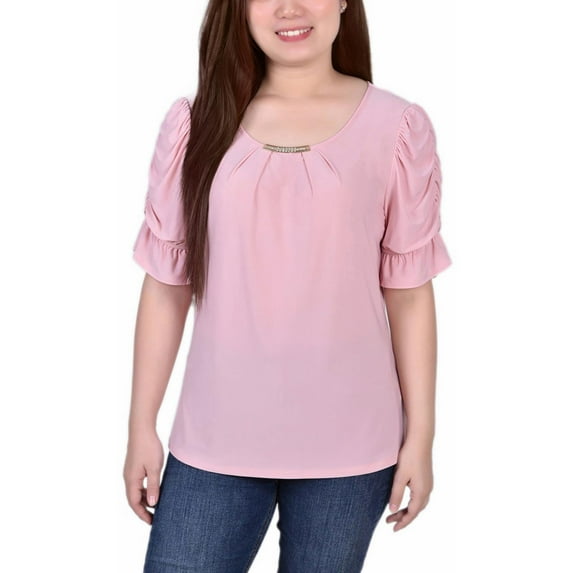 Notations Womens Petites Knit Embellished Blouse