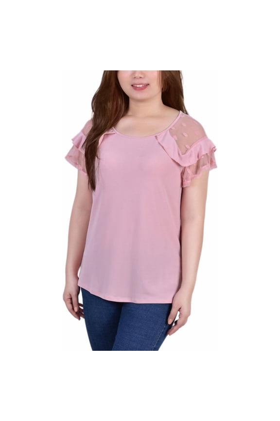 NY Collection Womens Short Dot Pullover Blouse, Pink, Petite, PL