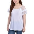 thumbnail image 1 of Notations Womens Petites Mesh Polka Dot Pullover Top, 1 of 1