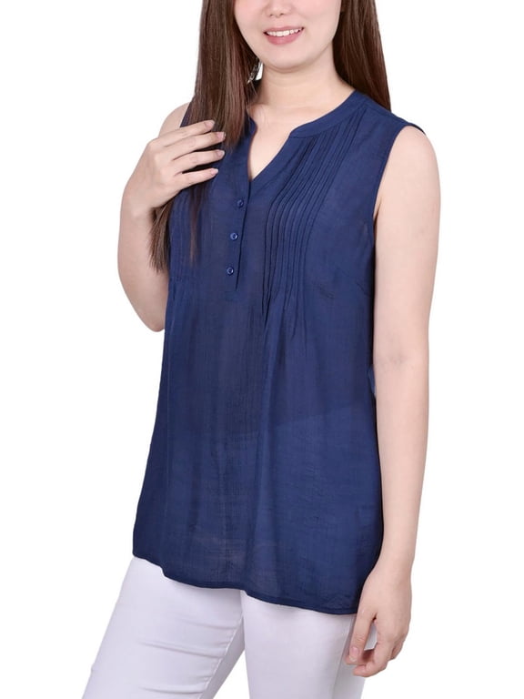 Womens Petites Pintuck Rayon Blouse