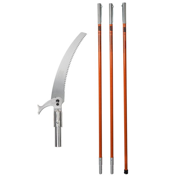 Notch 18’ Pole Saw Set with Rust-resistant Chrome-plated Heavy-duty Double Thick 15“ Blade with Impulse-Hardened Teeth, 8" Cut Capacity, 3 x 6 ft. Orange Fiberglass Poles (40207-OR)