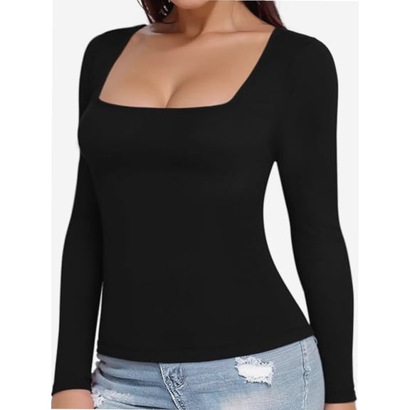 Notch Neck for Women Short Long Sleeve Basic Slim Fit Top T Shirt