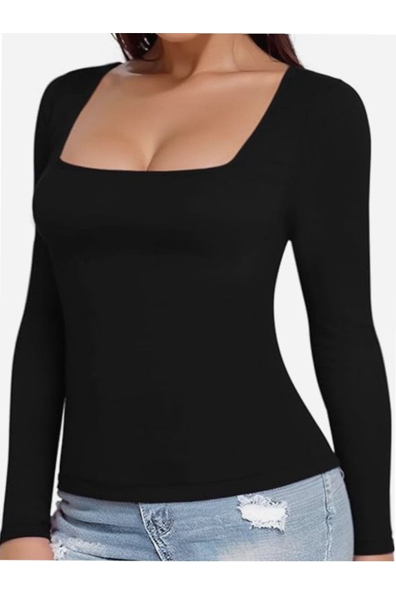 Notch Neck for Women Short Long Sleeve Basic Slim Fit Top T Shirt