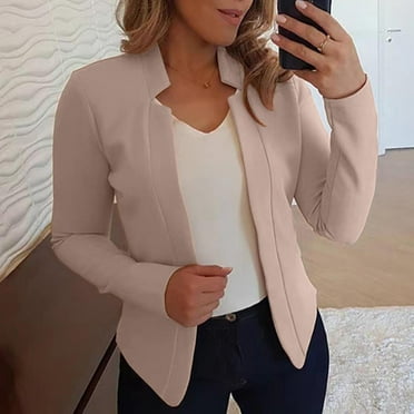 Notched Collar Blazer Jacket for Women Business Casual Jackets Long Sleeve Open Front Cardigan Suit Jacket