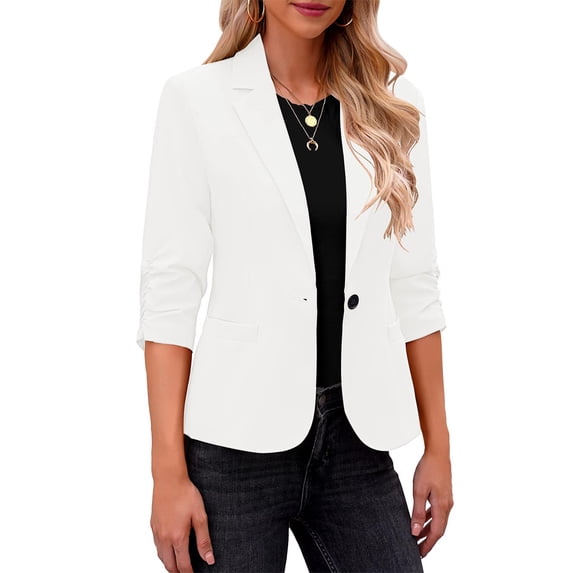 Notched Collar Blazer Jacket for Women with Pockets Open Front Cardigan Coats Long Sleeve Lapel Suit Jacket