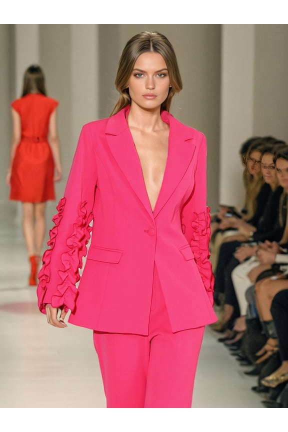 Notched Lapel One Button Women Suit (M, RosePink)