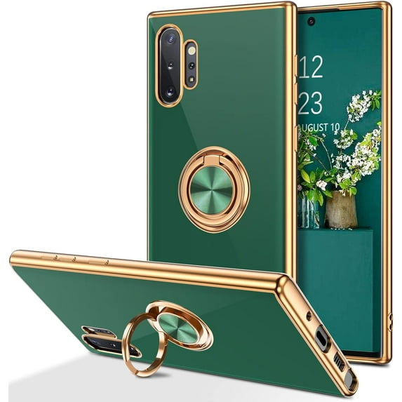Note 10 Plus Case,Galaxy Note 10 plus Case,Slim Fit Soft 360° Ring Holder Kickstand Magnetic Car Mount Supported Shockproof Protective Cover for Samsung Galaxy Note 10 Plus 6.8",Midnight Green
