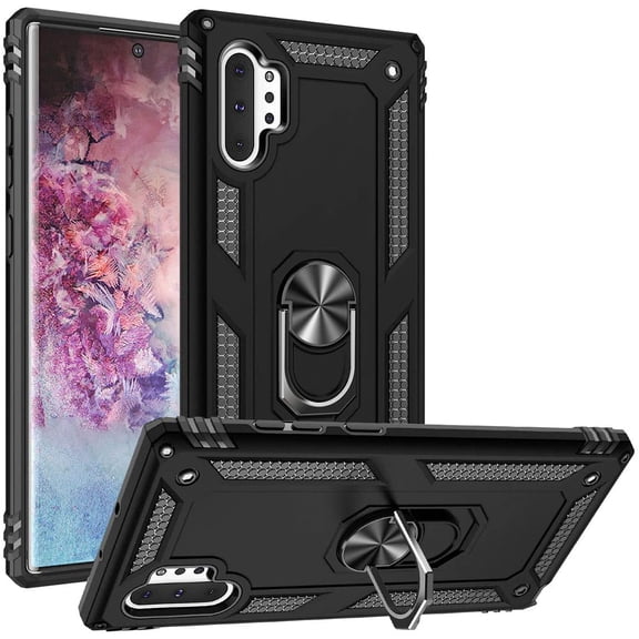 Note 10 Plus Case,Note 10+ Case, Military Grade Protective Cases Cover with Ring Car Mount Kickstand for Samsung Galaxy Note 10 Plus/Note 10 Plus 5G - Black