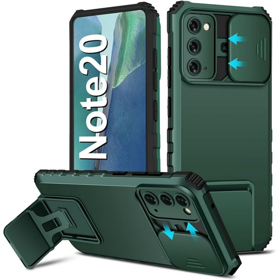 Note 20 Case Compatible for Samsung Galaxy Note20 5G 6.7-inch, Slide Camera Cover, -Grade Shockproof Phone Case with Kickstand Protective Cover for Samsung Note 20 5G (Dark Green)