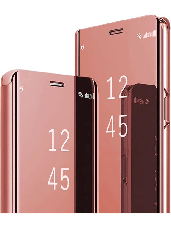 Note 20 Ultra Leather Case for Samsung Galaxy Note20 Ultra 5G, Slim Phone Case Clear View Makeup Mirror Flip Cover, with Kickstand Shockproof Protective Cover for Samsung Note 20 Ultra 5G (Rose Gold)