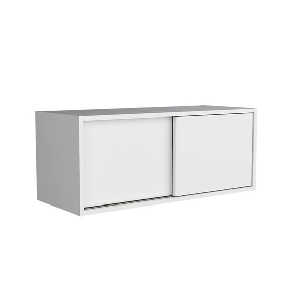 Note 32"W x 13" H Wall Cabinet with Sliding Doors , Wall Shelf, Storage Cabinet, Bedroom, Ohffice, Living Room, Garage White