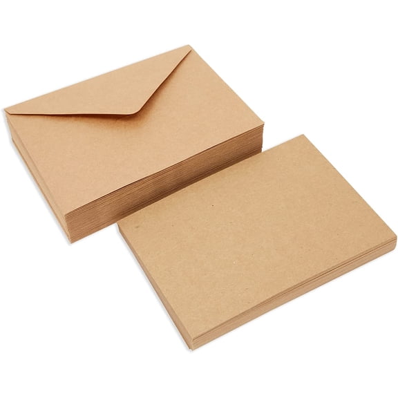 Note Cards & Envelopes Set - Kraft Paper Stationery & Blank Cards and Envelopes - DIY Paper Crafting Supplies & Letter Writing Stationery - 5x7 In, 50-Pack, Brown Kraft