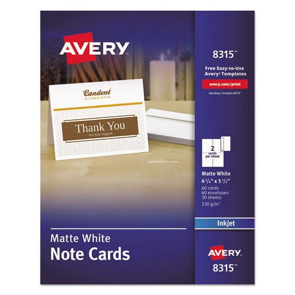 Note Cards With Matching Envelopes, Inkjet, 85 Lb, 4.25 X 5.5, Matte White, 60 Cards, 2 Cards/sheet, | Bundle of 5